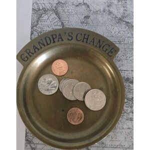 Vintage 1970 Grandpa's Change BRASS Metal POCKET Dish Trinket Caddy Catch All #D